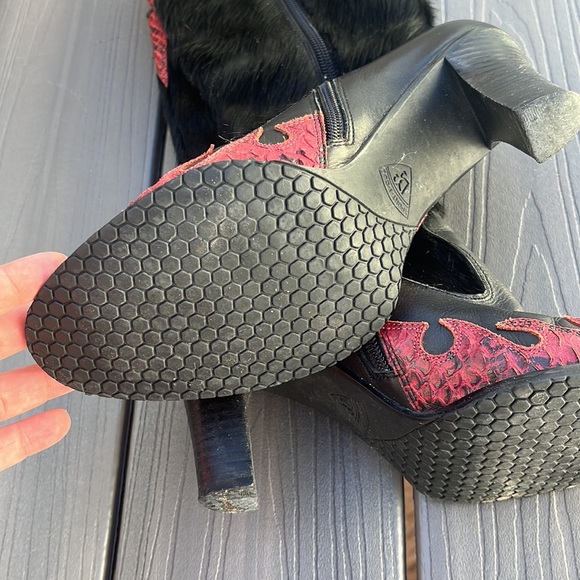 Donald Pliner Western Red Snakeskin Cowboy Boots fur - Picture 4 of 9